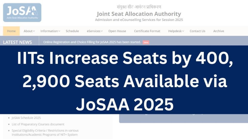 JoSAA 2025 seat matrix comparison table showing seats in IITs, NITs, IIITs, and GFTIs for 2024 and 2025