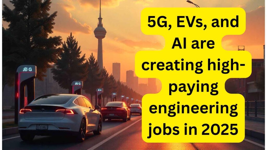 Engineers working on 5G network, Electric Vehicles, and Artificial Intelligence technologies in 2025