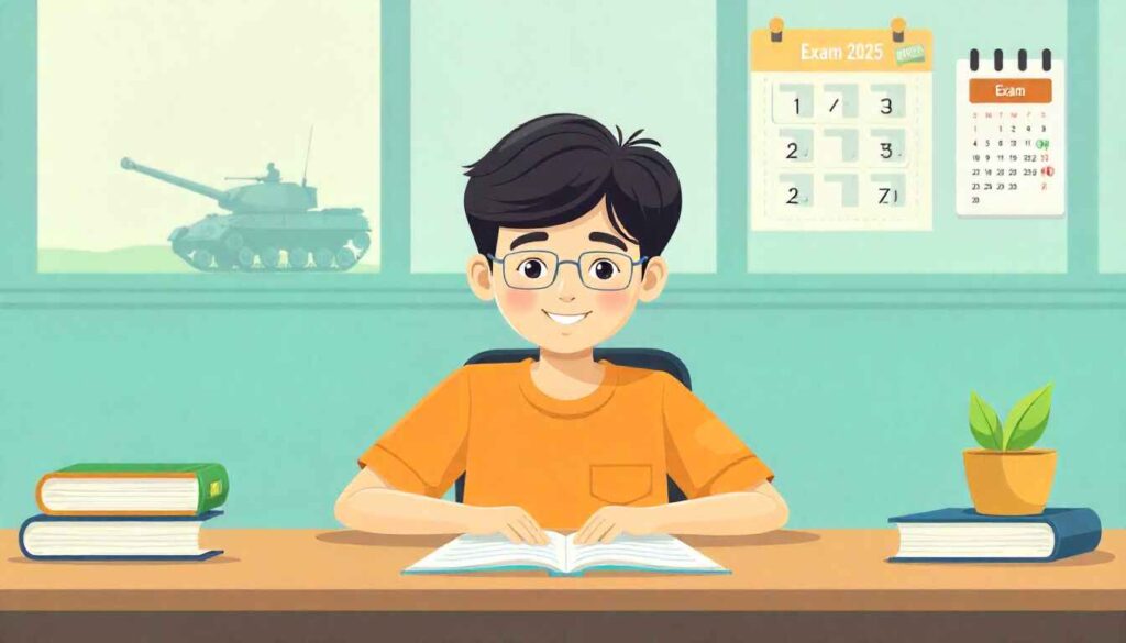 Student preparing for CAT 2026 exam with books, laptop, and calendar showing November 2026 exam date