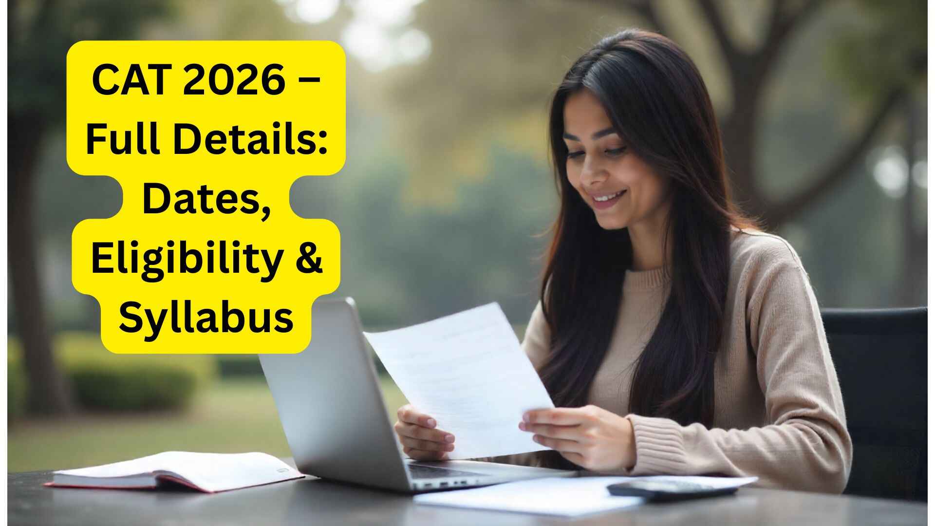 Indian student preparing for CAT 2026 exam with books and laptop.