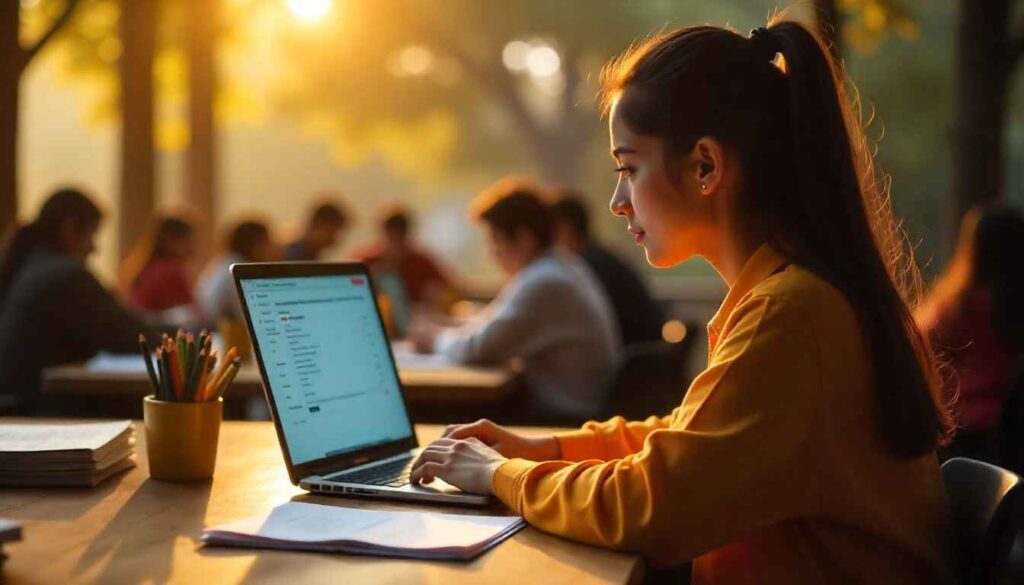 Student filling IIT JAM 2026 registration form online on laptop